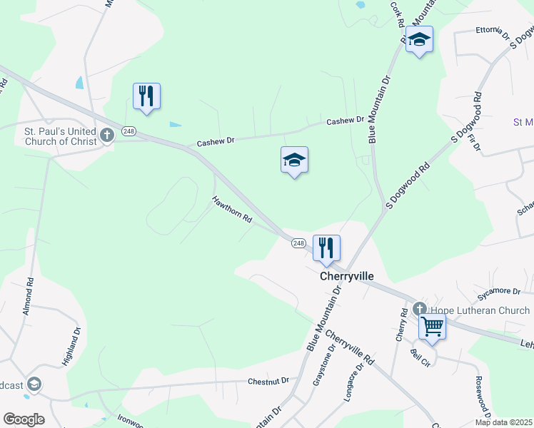 map of restaurants, bars, coffee shops, grocery stores, and more near 4254 Lehigh Drive in Cherryville