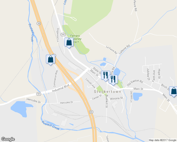 map of restaurants, bars, coffee shops, grocery stores, and more near 326 Main Street in Tatamy