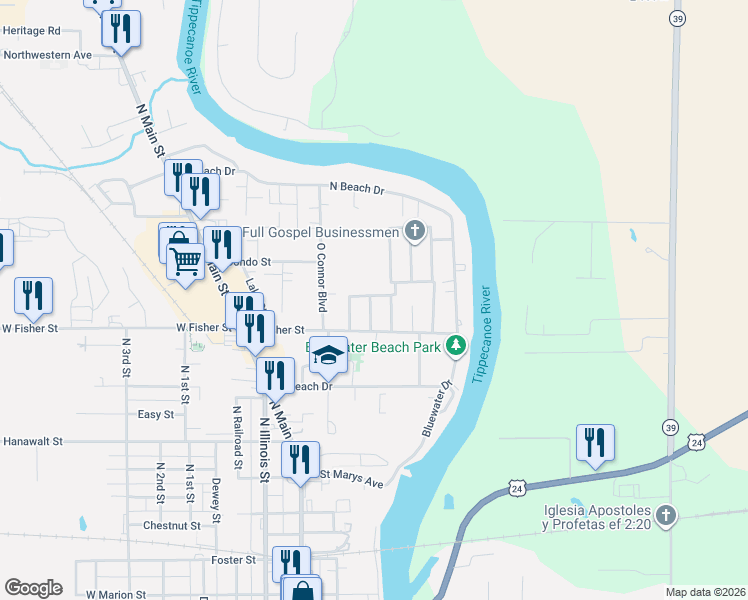 map of restaurants, bars, coffee shops, grocery stores, and more near 944-998 Maxwell Avenue in Monticello