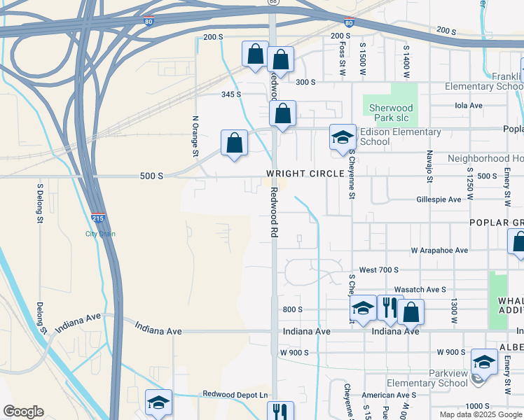 map of restaurants, bars, coffee shops, grocery stores, and more near 576 South Redwood Road in Salt Lake City