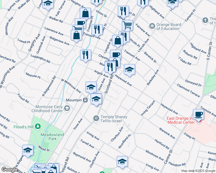 map of restaurants, bars, coffee shops, grocery stores, and more near 65 Randolph Place in West Orange