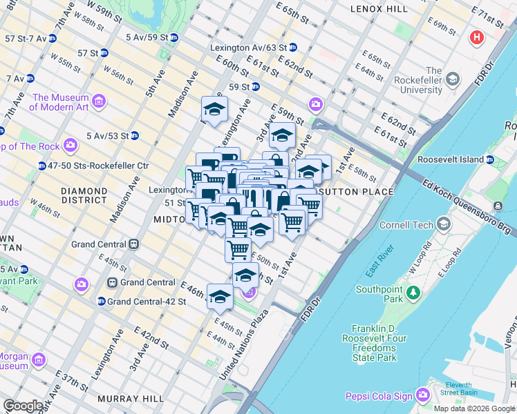 map of restaurants, bars, coffee shops, grocery stores, and more near in New York