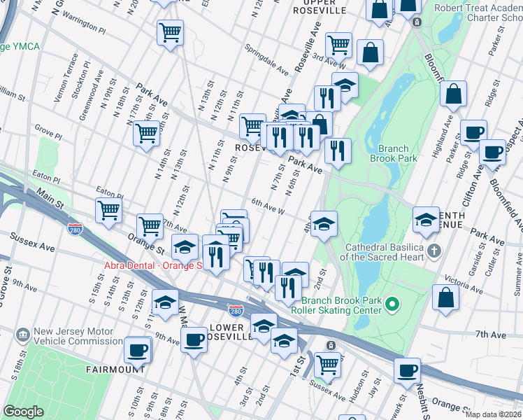 map of restaurants, bars, coffee shops, grocery stores, and more near 228 North 6th Street in Newark