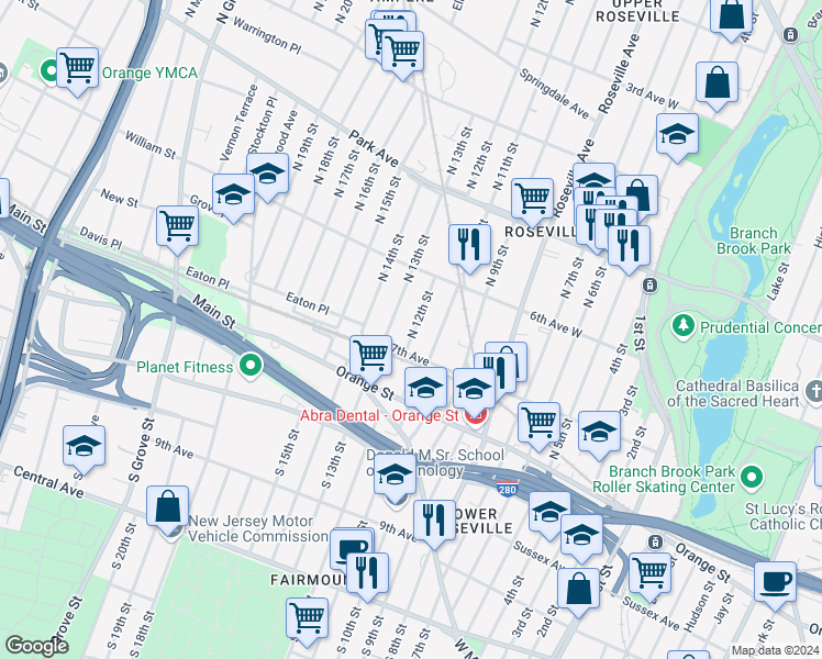 map of restaurants, bars, coffee shops, grocery stores, and more near 5b North 12th Street in Newark