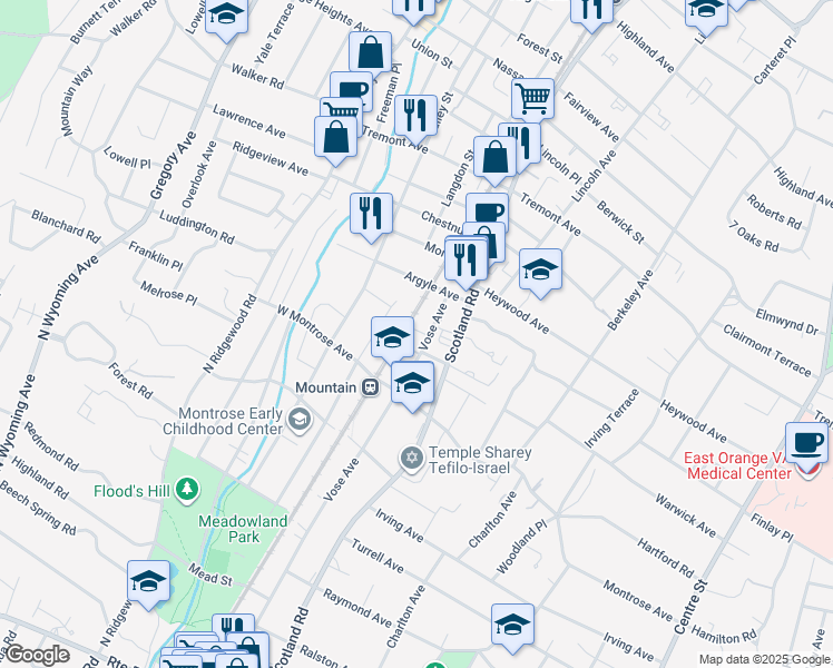 map of restaurants, bars, coffee shops, grocery stores, and more near 787 Vose Avenue in City of Orange