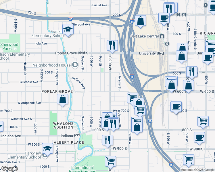 map of restaurants, bars, coffee shops, grocery stores, and more near 560 South 900 West in Salt Lake City