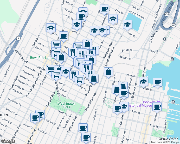 map of restaurants, bars, coffee shops, grocery stores, and more near 812 New York Avenue in Union City