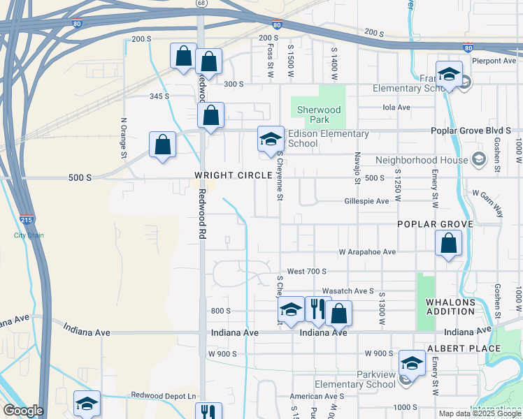 map of restaurants, bars, coffee shops, grocery stores, and more near 1585 West 600 South in Salt Lake City