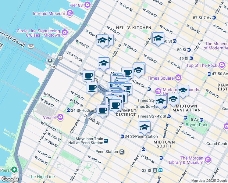 map of restaurants, bars, coffee shops, grocery stores, and more near in New York