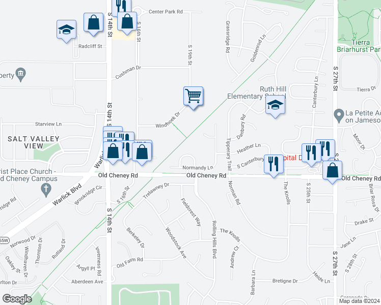 map of restaurants, bars, coffee shops, grocery stores, and more near 5602 Lancelot Lane in Lincoln