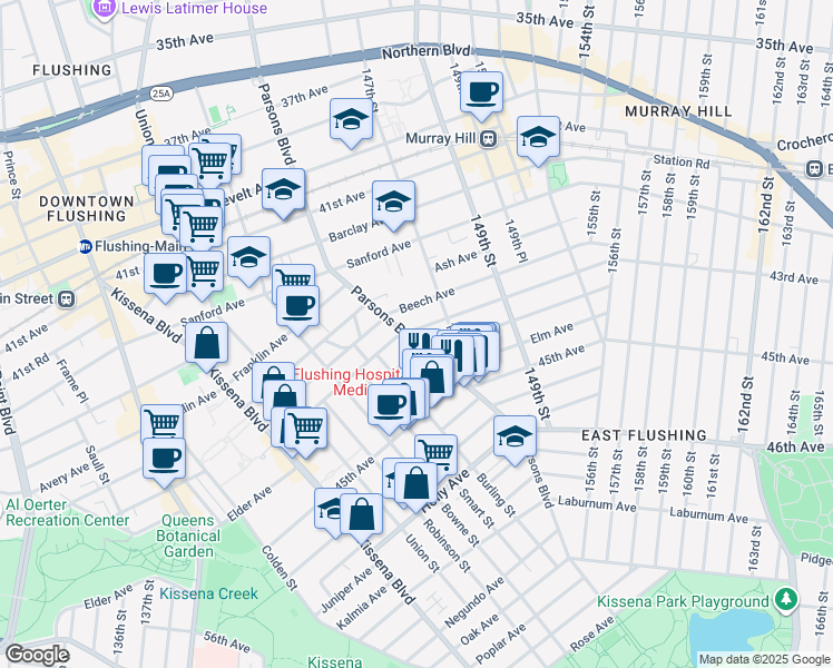 map of restaurants, bars, coffee shops, grocery stores, and more near 146-17 Delaware Avenue in Queens