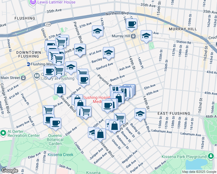 map of restaurants, bars, coffee shops, grocery stores, and more near 146-17 Delaware Avenue in Queens