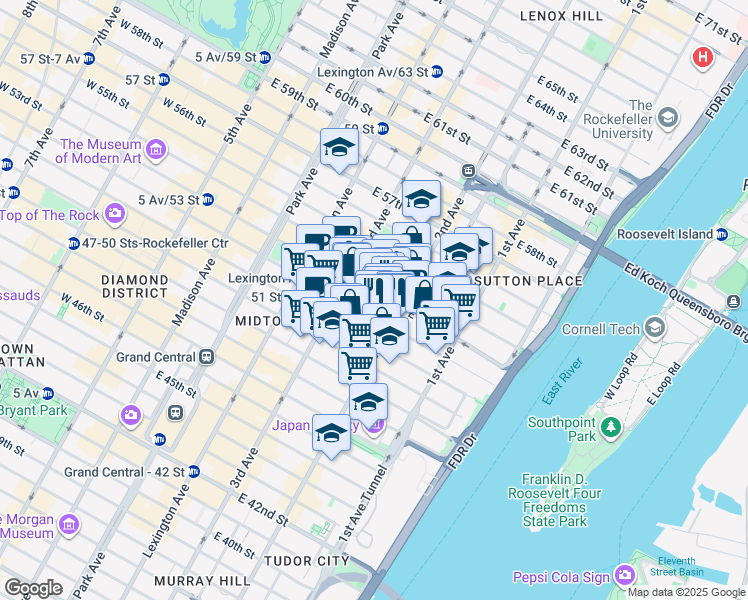 map of restaurants, bars, coffee shops, grocery stores, and more near in New York