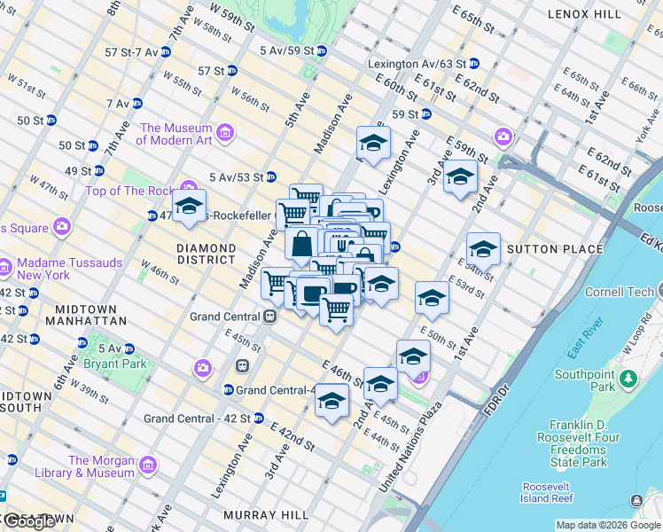 map of restaurants, bars, coffee shops, grocery stores, and more near in New York