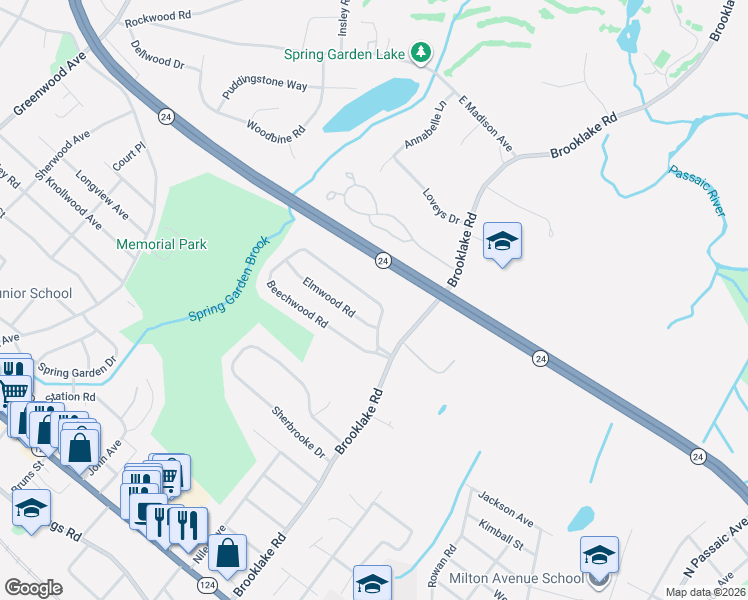 map of restaurants, bars, coffee shops, grocery stores, and more near 11 Beechwood Road in Florham Park
