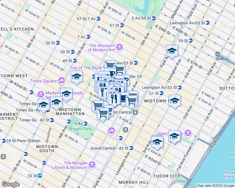 map of restaurants, bars, coffee shops, grocery stores, and more near in New York