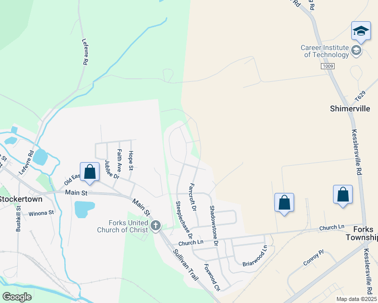 map of restaurants, bars, coffee shops, grocery stores, and more near 4729 Steeplechase Drive in Easton
