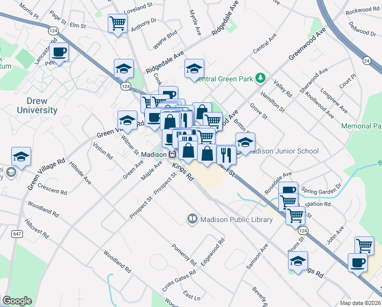 map of restaurants, bars, coffee shops, grocery stores, and more near 11 Prospect Street in Madison