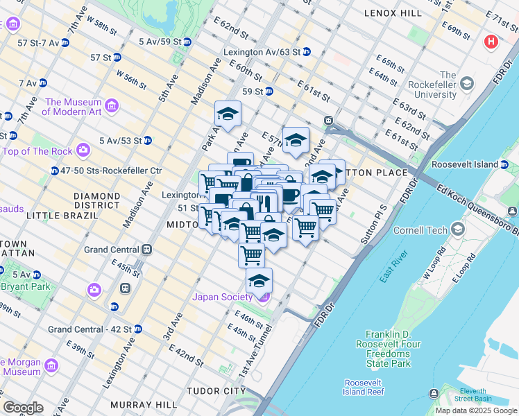 map of restaurants, bars, coffee shops, grocery stores, and more near in New York