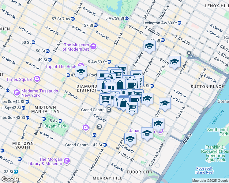 map of restaurants, bars, coffee shops, grocery stores, and more near in New York