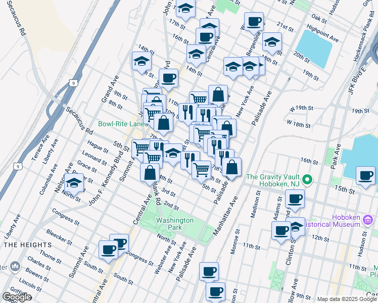 map of restaurants, bars, coffee shops, grocery stores, and more near 613 Bergenline Avenue in Union City