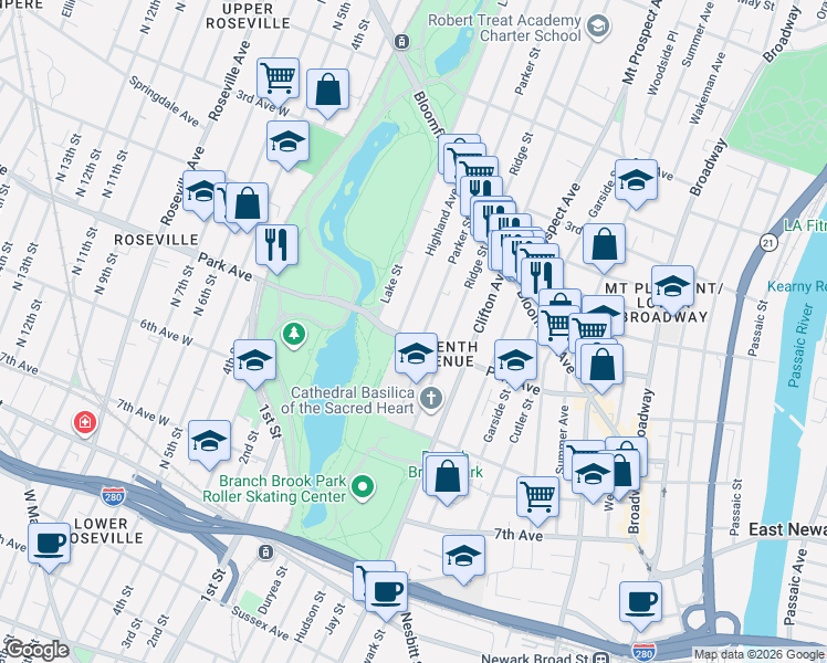 map of restaurants, bars, coffee shops, grocery stores, and more near in Newark