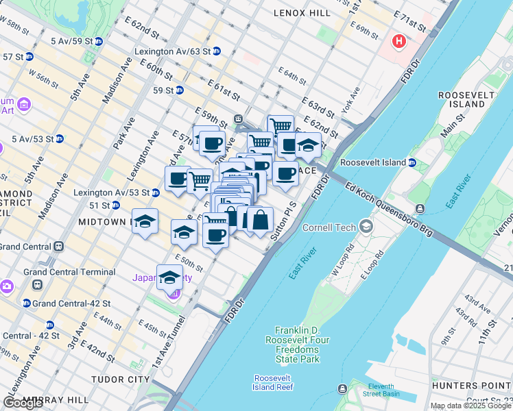 map of restaurants, bars, coffee shops, grocery stores, and more near in New York