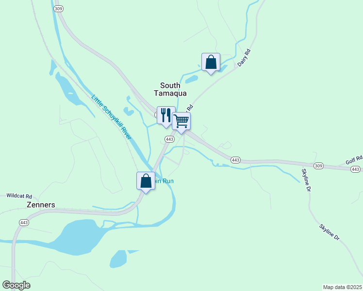 map of restaurants, bars, coffee shops, grocery stores, and more near 10 South Tamaqua Drive in Tamaqua