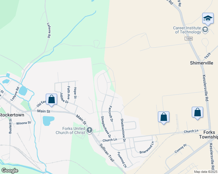 map of restaurants, bars, coffee shops, grocery stores, and more near 4729 Steeplechase Drive in Easton