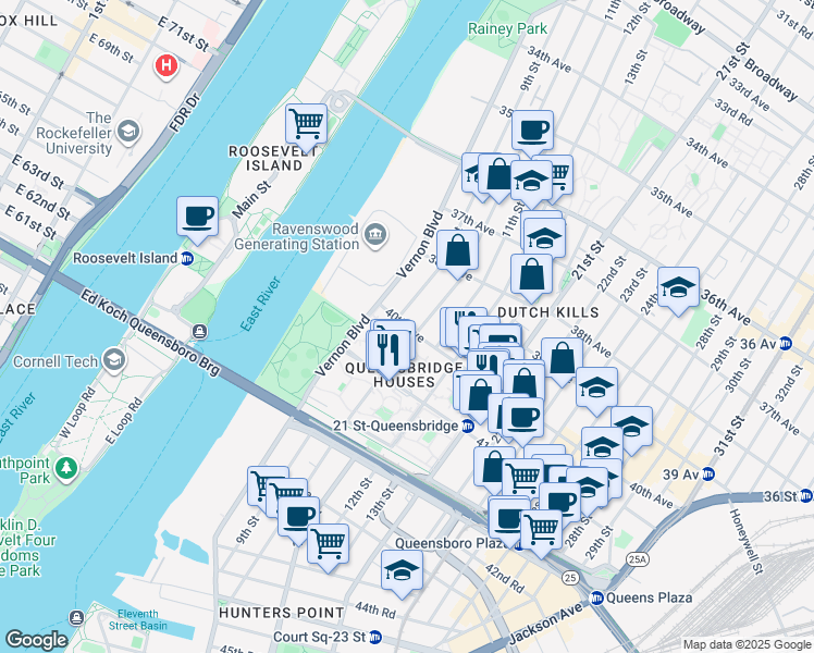 map of restaurants, bars, coffee shops, grocery stores, and more near 9-46 40th Avenue in Queens