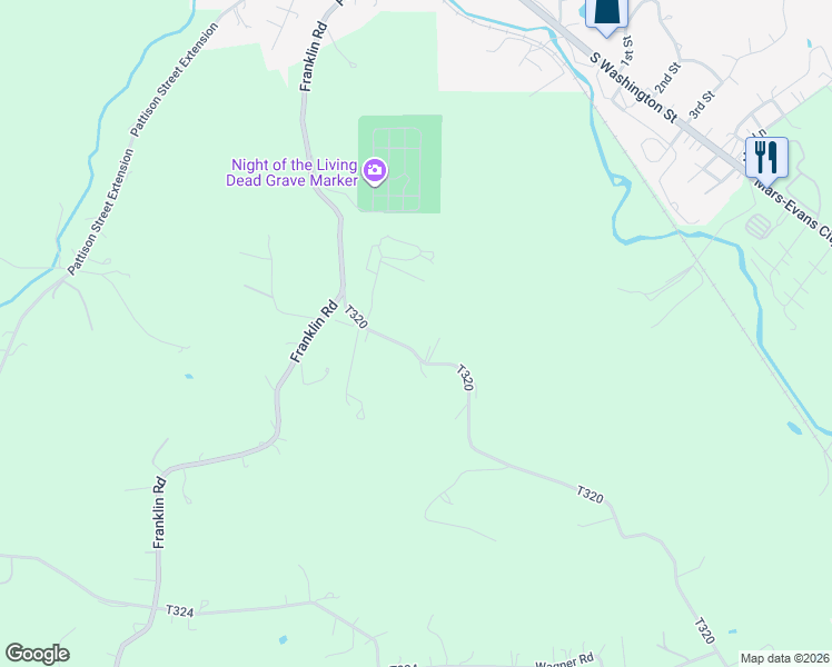 map of restaurants, bars, coffee shops, grocery stores, and more near 133 Schar Road in Evans City