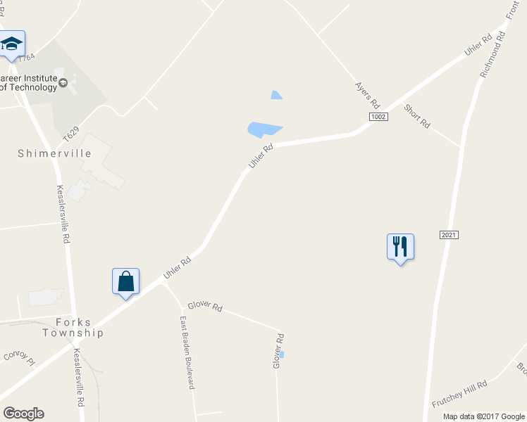 map of restaurants, bars, coffee shops, grocery stores, and more near 240 Uhler Road in Easton