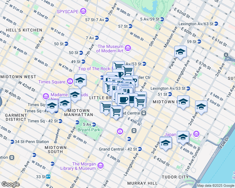map of restaurants, bars, coffee shops, grocery stores, and more near 575 5th Avenue in New York