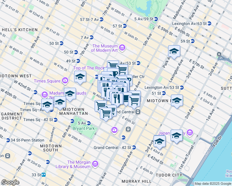 map of restaurants, bars, coffee shops, grocery stores, and more near in New York