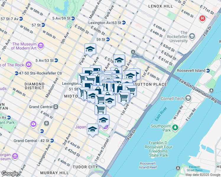 map of restaurants, bars, coffee shops, grocery stores, and more near in New York