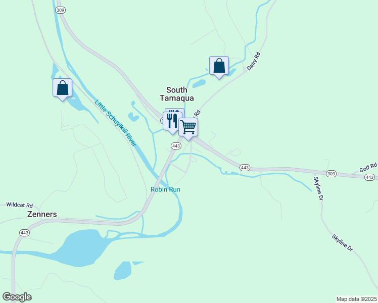 map of restaurants, bars, coffee shops, grocery stores, and more near 10 South Tamaqua Drive in Tamaqua