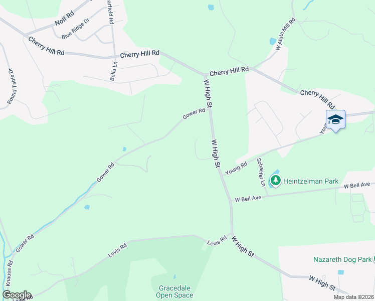 map of restaurants, bars, coffee shops, grocery stores, and more near 728 West High Street in Nazareth