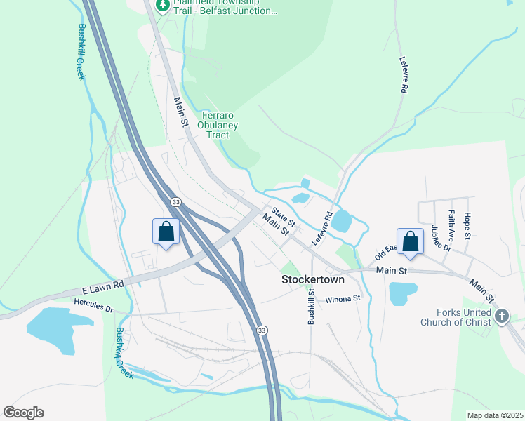 map of restaurants, bars, coffee shops, grocery stores, and more near 409 Main Street in Easton