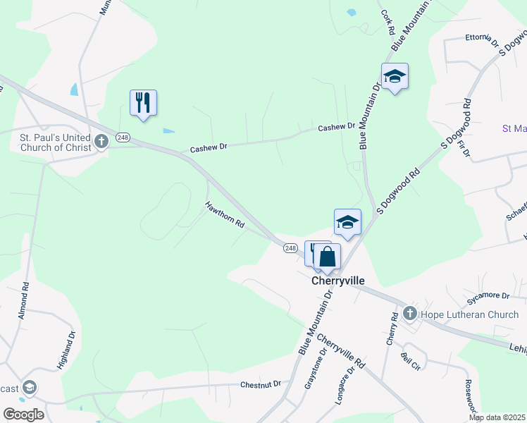 map of restaurants, bars, coffee shops, grocery stores, and more near 4254 Lehigh Drive in Cherryville
