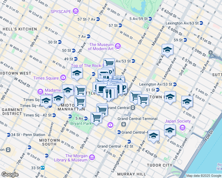 map of restaurants, bars, coffee shops, grocery stores, and more near 575 5th Avenue in New York