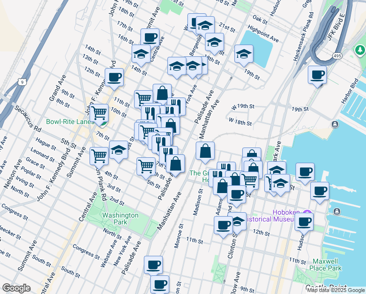 map of restaurants, bars, coffee shops, grocery stores, and more near 912 Palisade Avenue in Union City