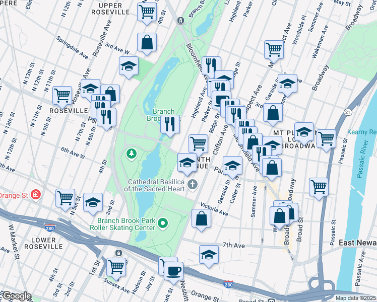 map of restaurants, bars, coffee shops, grocery stores, and more near in Newark