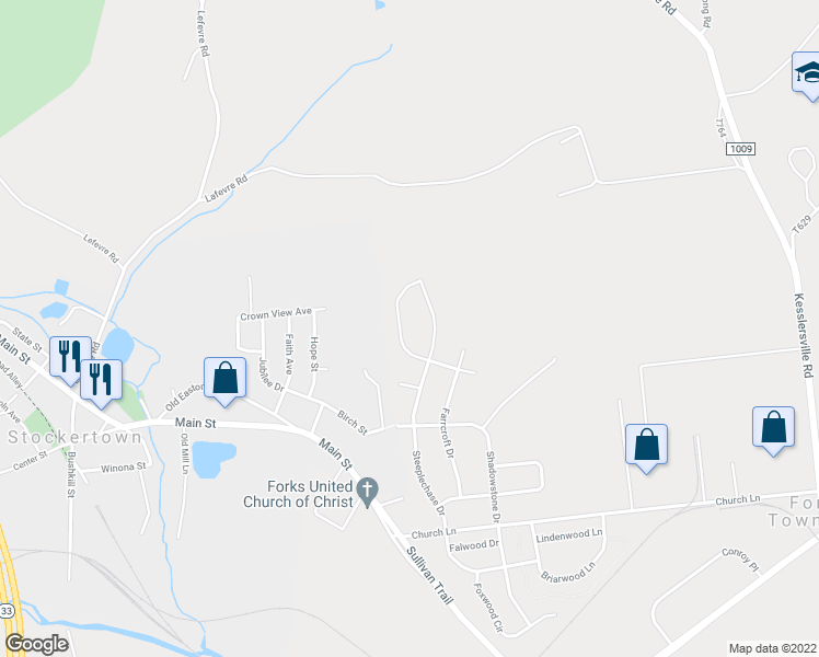 map of restaurants, bars, coffee shops, grocery stores, and more near 4801 Reston Drive in Easton