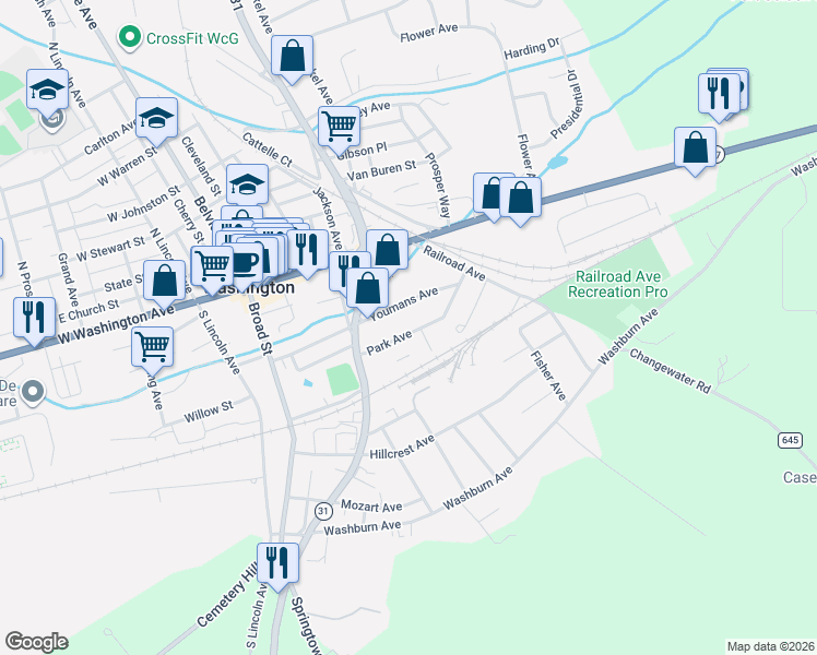map of restaurants, bars, coffee shops, grocery stores, and more near 83 Park Avenue in Washington