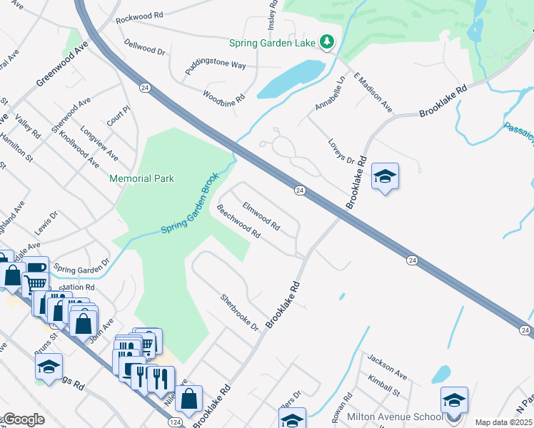 map of restaurants, bars, coffee shops, grocery stores, and more near 10 Elmwood Road in Florham Park