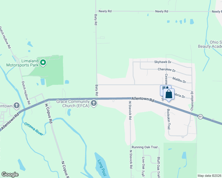 map of restaurants, bars, coffee shops, grocery stores, and more near 4164 Allentown Road in Lima