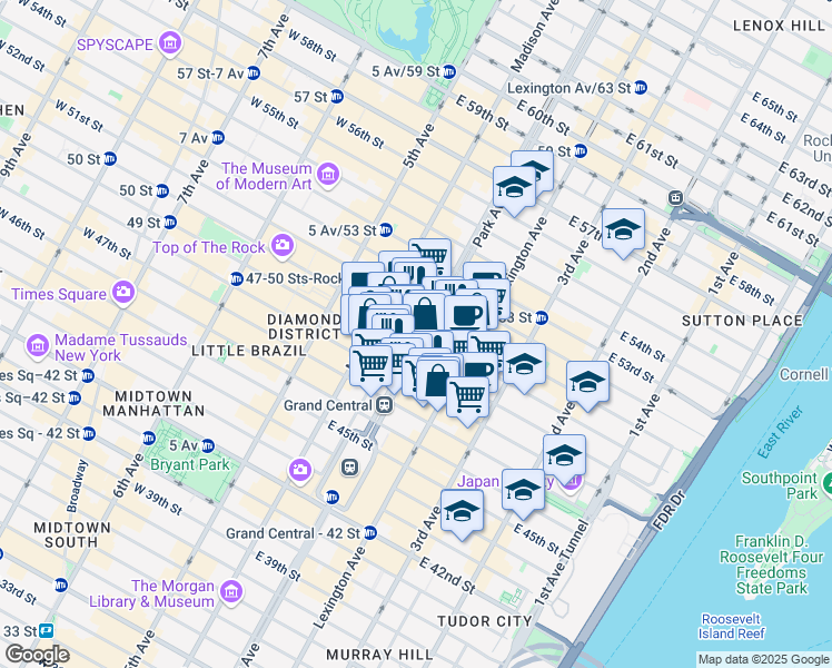 map of restaurants, bars, coffee shops, grocery stores, and more near in New York