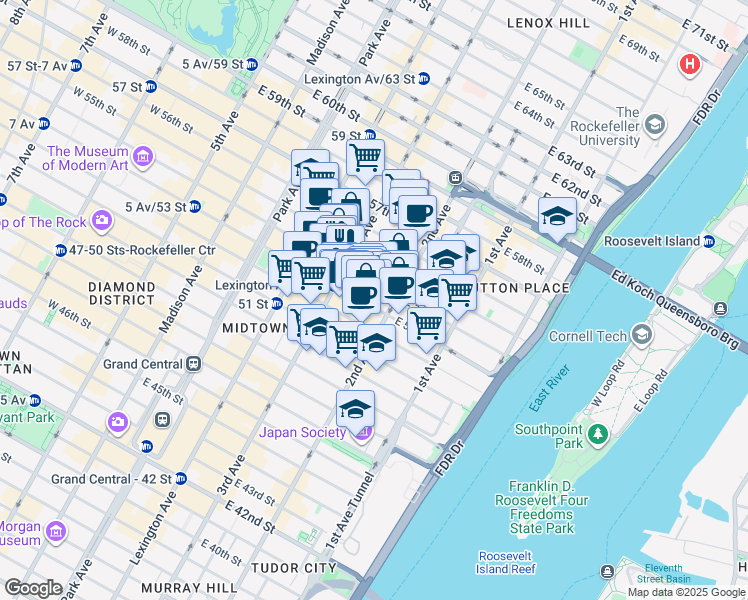 map of restaurants, bars, coffee shops, grocery stores, and more near in New York