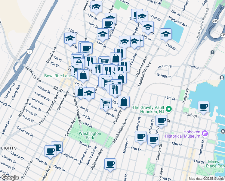 map of restaurants, bars, coffee shops, grocery stores, and more near 910 Bergenline Avenue in Union City