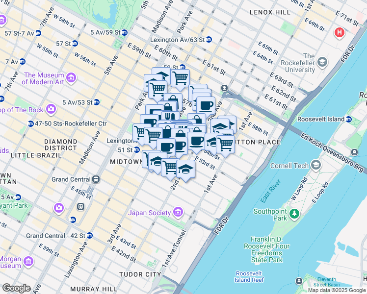 map of restaurants, bars, coffee shops, grocery stores, and more near in New York